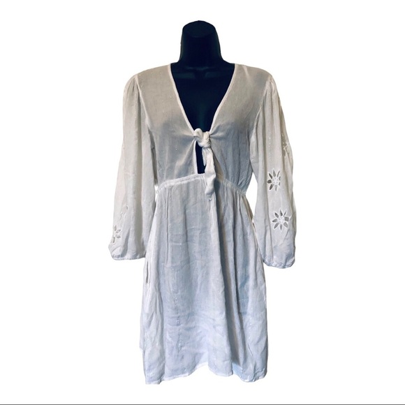 Blue island white front tie eyelet cutout sleeves coverup dress size XS new - Picture 8 of 16